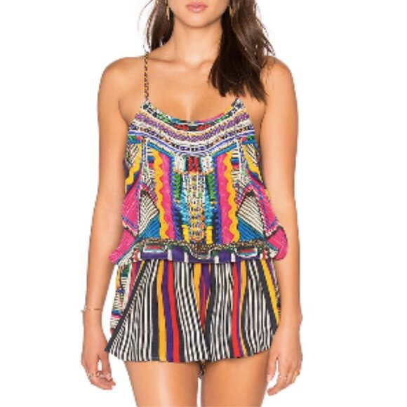 CAMILLA FRANKS 100% Silk Shoestring Strap Playsuit Romper Woven